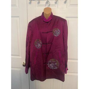 Vintage Hui Ying Asian Mandarin Satin Brocade Embroidered Jacket L